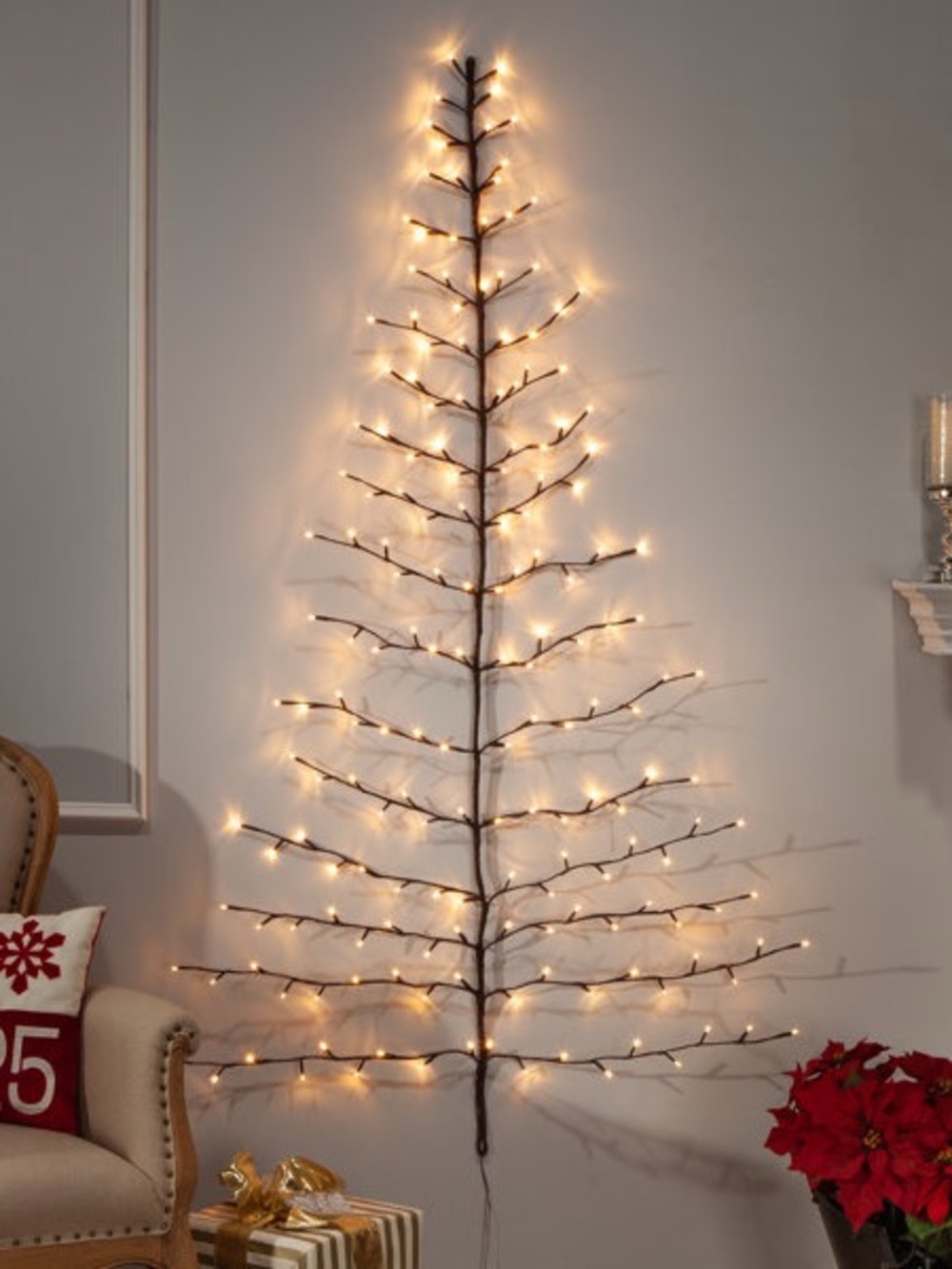 Wall-Mounted Lighted Twig Tree Decoration - Warm White